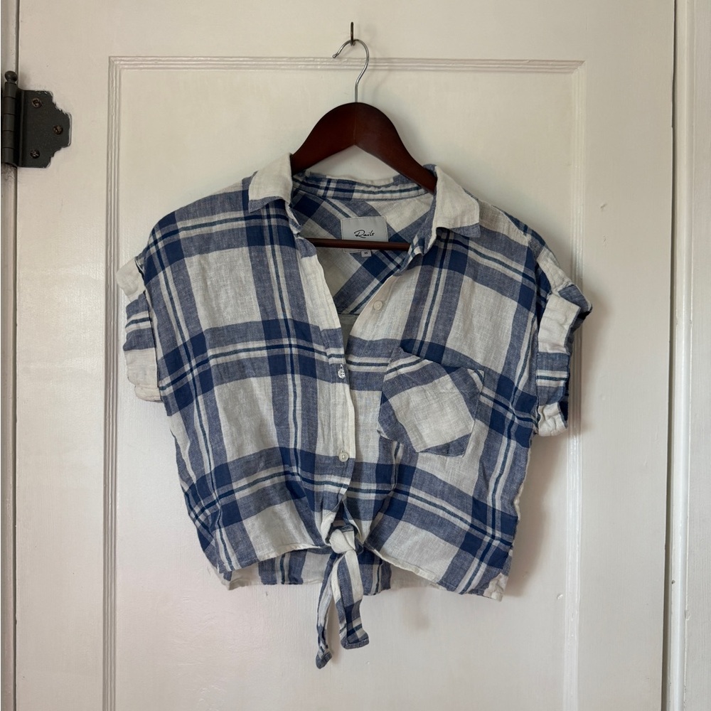 Rails Blue and White Cropped Flannel Shirt